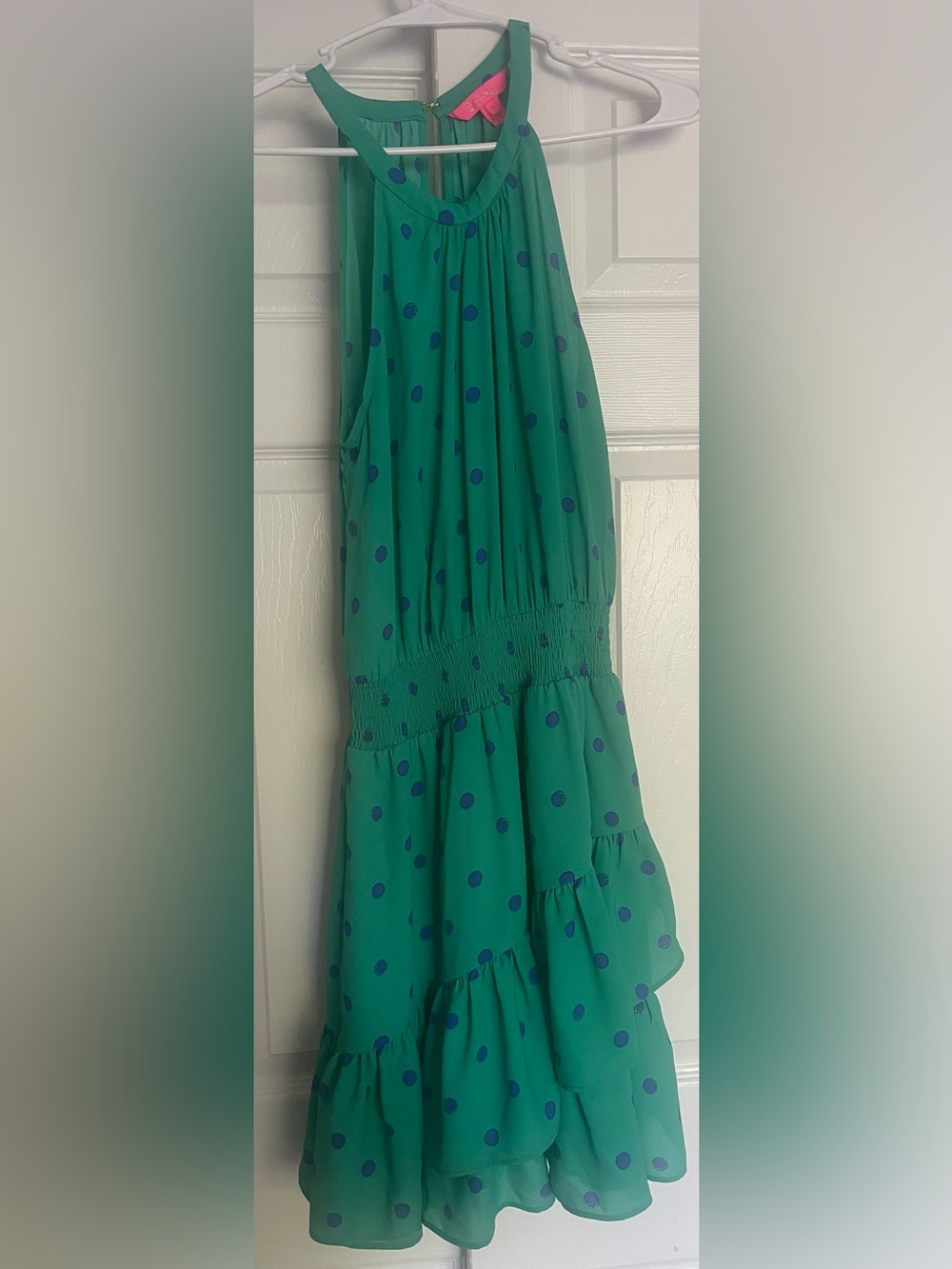 Lilly Pulitzer Pamelyn Dress Sz 4 Botanical Green Tropical Ruffles Polka Dot - Picture 3 of 4